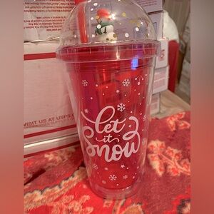 RED Confetti Glitter Color Double Wall Tumbler Cup 15oz Snowman lid Staw NEW NWT
